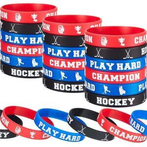 24Pieces HockeyRubber Bracelets Silicone Hockey Wristband Stretch RubberBracelet